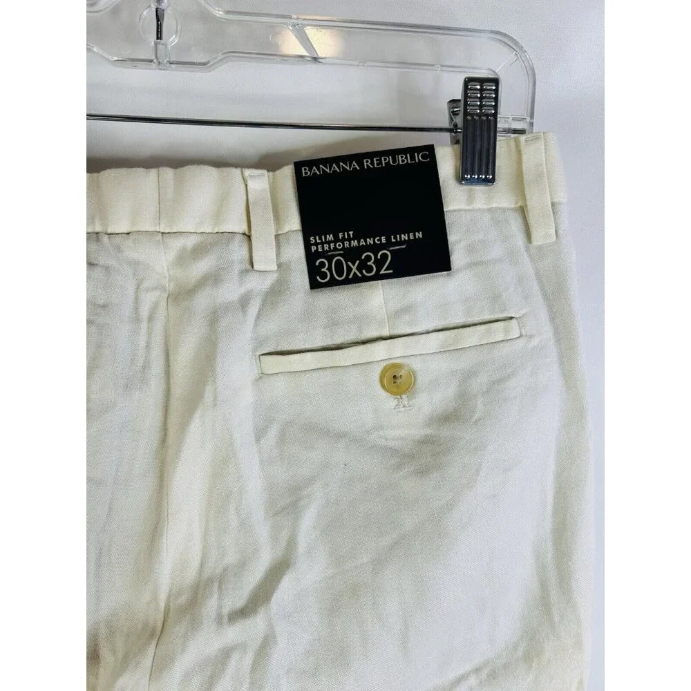 New Banana Republic Slim Fit Performance Linen Pants Ivory Mens 30x32